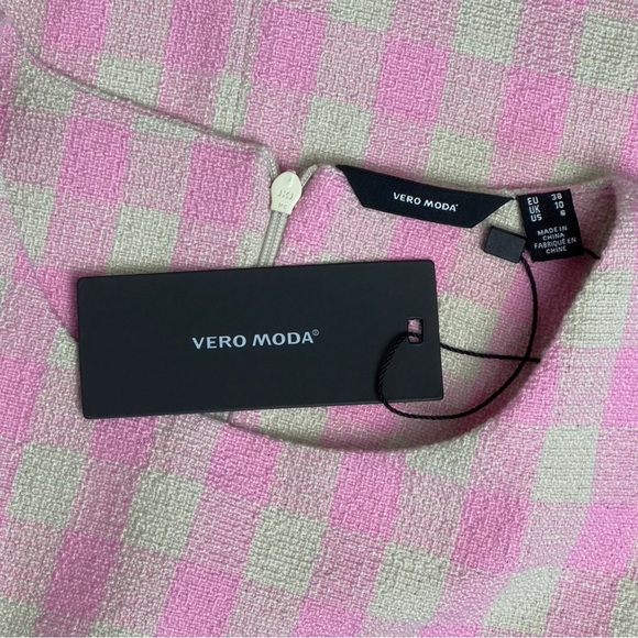 NWT Vero Moda Bonbon Pink Check Sleeveless Tweed Mini Dress Small - Picture 12 of 16